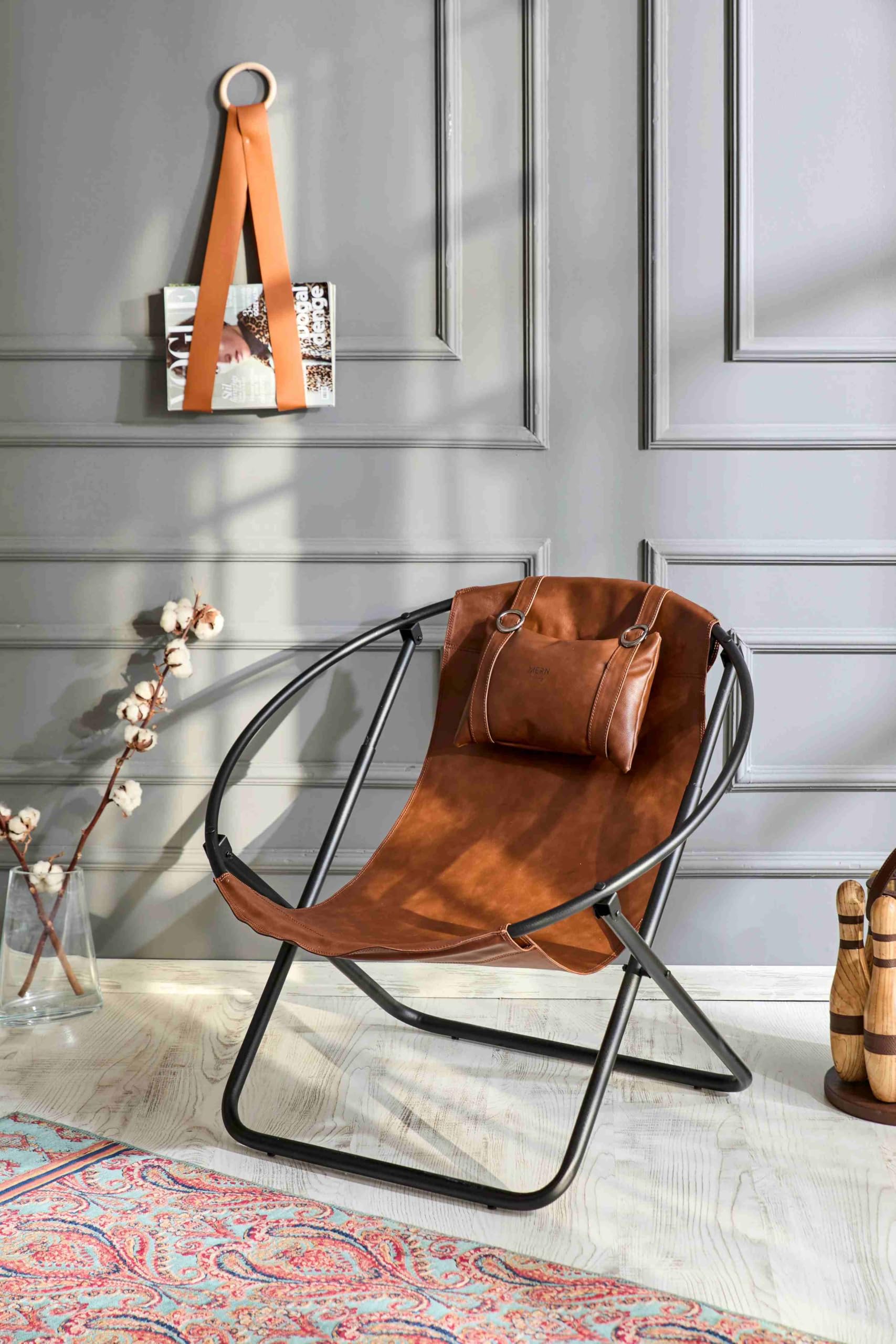 【遊牧民】hobo / Cow Leather Folding Chair Mern Living Leather Folding Chair - Luxury Papasan Chair, Sling